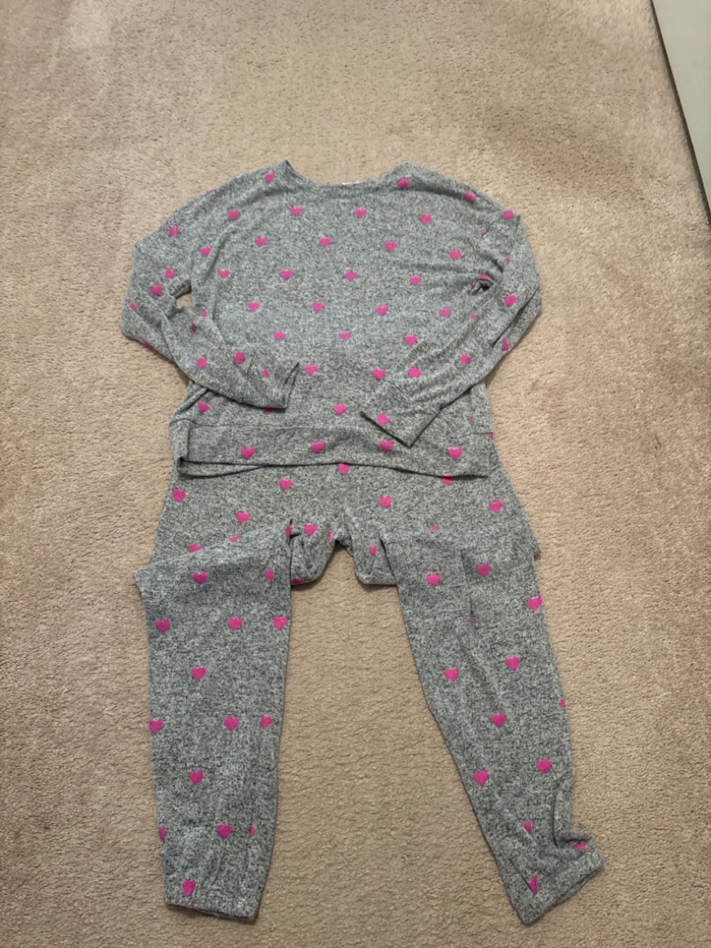 Gap Kids Heart Print Pajama Lounge Set Gray Pink Size XL (12)